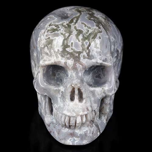 2.0" Green Moss Agate Hand Carved Crystal Skull, Realistic, Crystal Healing