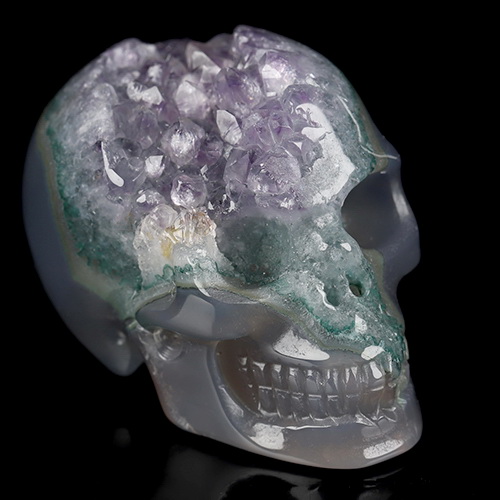 2.0" Agate Amethyst Geode Hand Carved Crystal Skull, Realistic, Crystal Healing