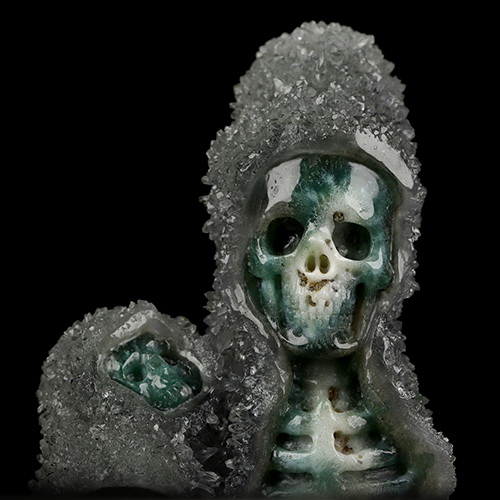 June 26, 2026 ACSAD (A Crystal Skull a Day) - Before Heaven Froze - 2.6" Fluorite Carved Druse Crystal Skull Fine Art Sculpture, Crystal Healing