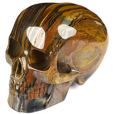 5.3" Tiger Iron Eye Hand Carved Mitchell-Hedges Crystal Skull Replica Sculpture, Crystal Healing