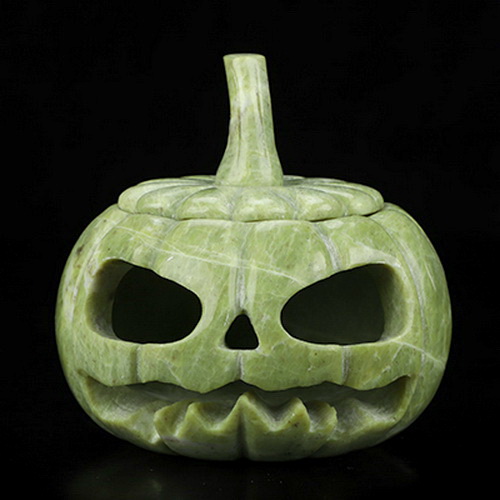 4.1" Lemon Stone Hand Carved Hollow Jack-O'-Lantern Pumpkin Crystal Skull Sculpture, Crystal Healing