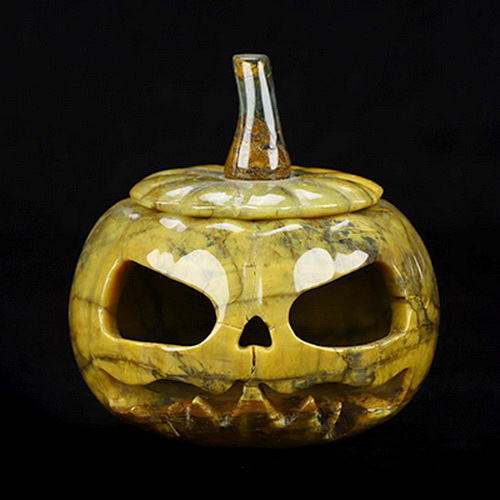 4.1" New Pietersite Hand Carved Hollow Jack-O'-Lantern Pumpkin Crystal Skull Sculpture, Crystal Healing