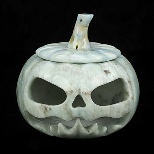5.0" New Royal Dumortierite Hand Carved Hollow Jack-O'-Lantern Pumpkin Crystal Skull Sculpture, Crystal Healing