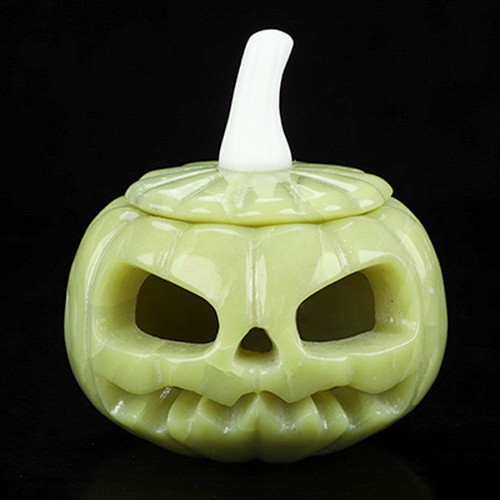 4.3" Lemon Stone Hand Carved Hollow Jack-O'-Lantern Pumpkin Crystal Skull Sculpture, Crystal Healing