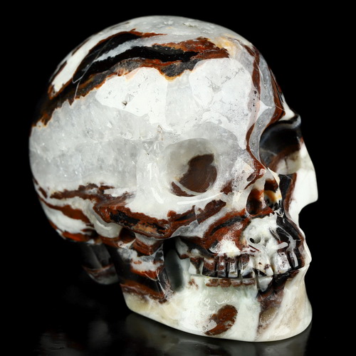 3.5" Black Zebra Agate Hand Carved Crystal Skull, Realistic, Crystal Healing
