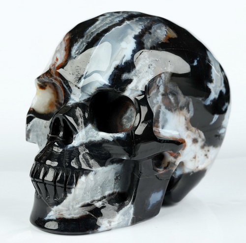 3.5" Black Zebra Agate Hand Carved Crystal Skull, Realistic, Crystal Healing