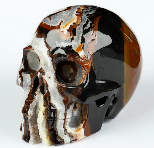 3.5" Black Zebra Agate Hand Carved Crystal Skull, Realistic, Crystal Healing