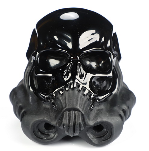 Storm Troopers - 5.0" Black Obsidian Hand Carved Crystal Skull Fine Art Sculpture, Crystal Healing