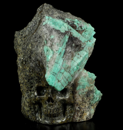 Gemstone 4.5" Emerald Hand Carved Crystal Skull Fine Art Sculpture, Crystal Healing