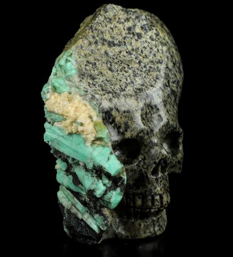 Gemstone 3.0" Emerald Hand Carved Crystal Skull Fine Art Sculpture, Crystal Healing