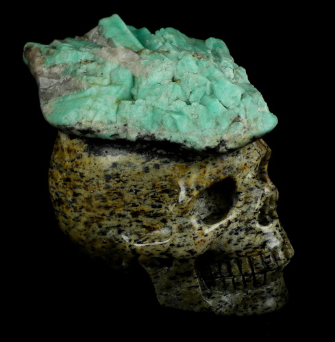 Gemstone 2.8" Emerald Hand Carved Crystal Skull Fine Art Sculpture, Crystal Healing
