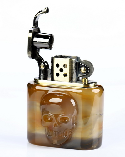 Bonefire - Agate Hand-Carved Relief Crystal Skull Refillable Kerosene Novelty Pocket Lighter Accessory