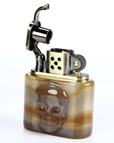 Bonefire - Agate Hand-Carved Relief Crystal Skull Refillable Kerosene Novelty Pocket Lighter Accessory