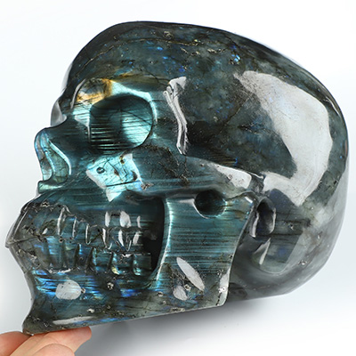 Lifesized 8.1" Labradorite Hand Carved Crystal Skull, Super Realistic, Crystal Healing