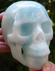 Huge 5.2" Blue Aragonite Carved Crystal Skull, Realistic
