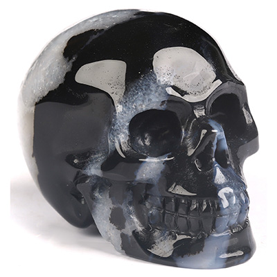 2.0" Black Zebra Agate Hand Carved Crystal Skull, Realistic, Crystal Healing