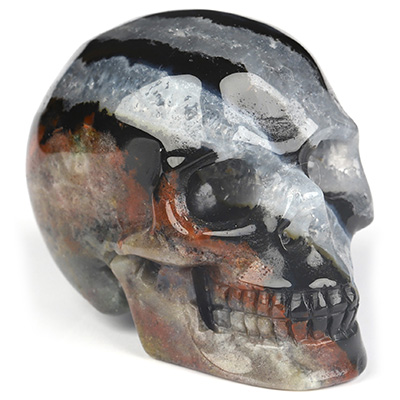 2.0" Black Zebra Agate Hand Carved Crystal Skull, Realistic, Crystal Healing