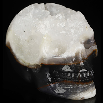 2.0" Black Zebra Agate Geode Hand Carved Crystal Skull, Realistic, Crystal Healing