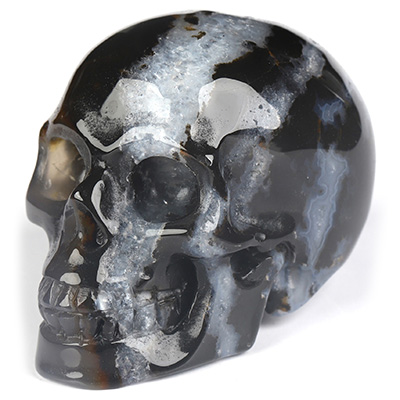 2.0" Black Zebra Agate Hand Carved Crystal Skull, Realistic, Crystal Healing