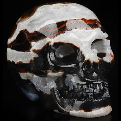 2.0" Black Zebra Agate Hand Carved Crystal Skull, Realistic, Crystal Healing