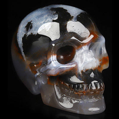 2.0" Black Zebra Agate Hand Carved Crystal Skull, Realistic, Crystal Healing