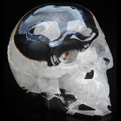 2.0" Black Zebra Agate Hand Carved Crystal Skull, Realistic, Crystal Healing