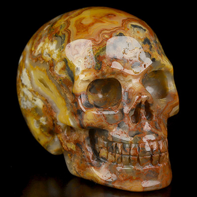 2.0" Crazy Lace Agate Hand Carved Crystal Skull, Realistic, Crystal Healing