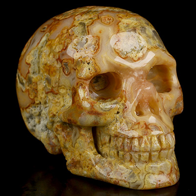 2.0" Crazy Lace Agate Hand Carved Crystal Skull, Realistic, Crystal Healing