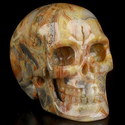 2.0" Crazy Lace Agate Hand Carved Crystal Skull, Realistic, Crystal Healing
