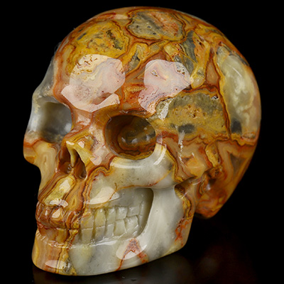 2.0" Crazy Lace Agate Hand Carved Crystal Skull, Realistic, Crystal Healing