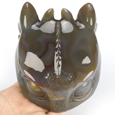 5.0" Premium Brazilian Agate Hand Carved Crystal Toothless Dragon Head Fine Art Sculpture, Crystal Healing