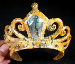 4.0" Crazy Lace Agate Carved Crystal Crown, Specifically For Skulls