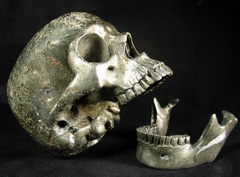 Unusual Hues, Huge 5.0" Pyrite Carved Crystal Skull, Detachable Skull