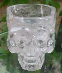 Clear 4.6" Quartz Rock Crystal Carved Crystal Skull Storage Box, Foodbox, Organizer Box