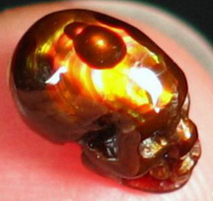 Smallest Rare Gem, Fire Agate Carved Crystal Skull