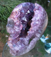 Stunning Giant 5.9" Agate&Amethyst Geode Carved Crystal Skull Realistic, Druse
