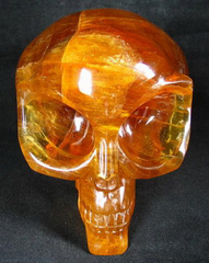 RAINBOWS HUGE 5.4" Orange Fluorite Carved Crystal Alien Skull