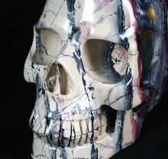 Exotica!! huge 5.3" Porcelain Jasper Carved Crystal Skull Realistic