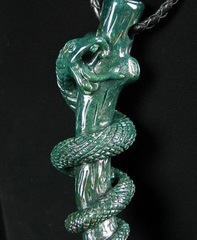 Bloodstone Carved Snake with Coral Branch Pendant, Crystal, P6