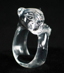 Quartz Rock Crystal Carved Leopard Ring, Crystal, Size 9, R13
