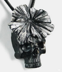 Chrysanthemum Stone Carved Skull Pendant, Crystal