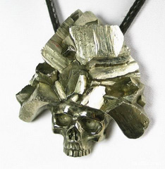 Metalic luster Pyrite Druse Carved Crystal Skull Pendant, Gemstone