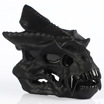 4.6" Black Obsidian Hand Carved Crystal Pterodactyl Skull Fine Art Sculpture, Crystal Healing