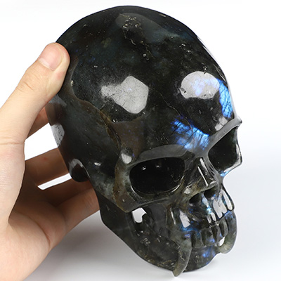 6.0" Labradorite Hand Carved Vampire Crystal Skull, Crystal Healing