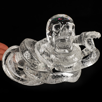 Aug 29, 2026 ACSAD (A Crystal Skull a Day) - The End Was Never the End - 7.9" Quartz Rock Crystal Hand Carved Snake & Crystal Skull Sculpture, Crystal Healing