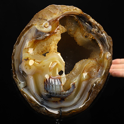 Sept 2, 2026 ACSAD (A Crystal Skull a Day) - Unfinished Dream - 6.7" Agate Geode Hand Carved Crystal Skull Fine Art Sculpture, Crystal Healing