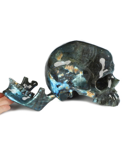 7.6" Labradorite Hand Carved Detachable Crystal Skull Sculpture, Crystal Healing