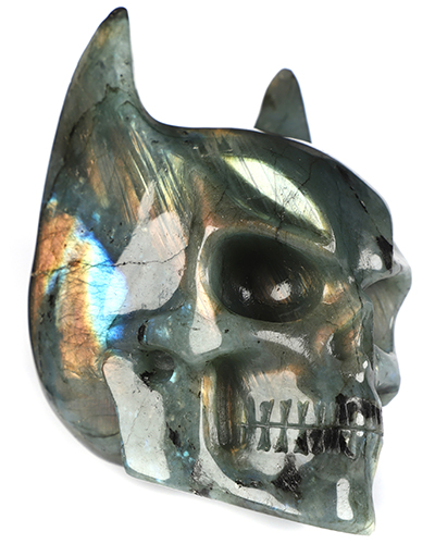 3.5" Labradorite Hand Carved Batman Crystal Skull Fine Art Sculpture, Crystal Healing