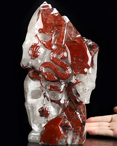 Oct 22, 2026 ACSAD (A Crystal Skull a Day) - Temptation of Memory - 11.7" Red Quartz Hand Carved Serpent & Crystal Skull Fine Art Sculpture, Crystal Healing