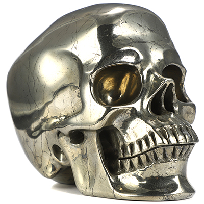5.0" Pyrite Hand Carved Crystal Skull, Super Realistic, Crystal Healing